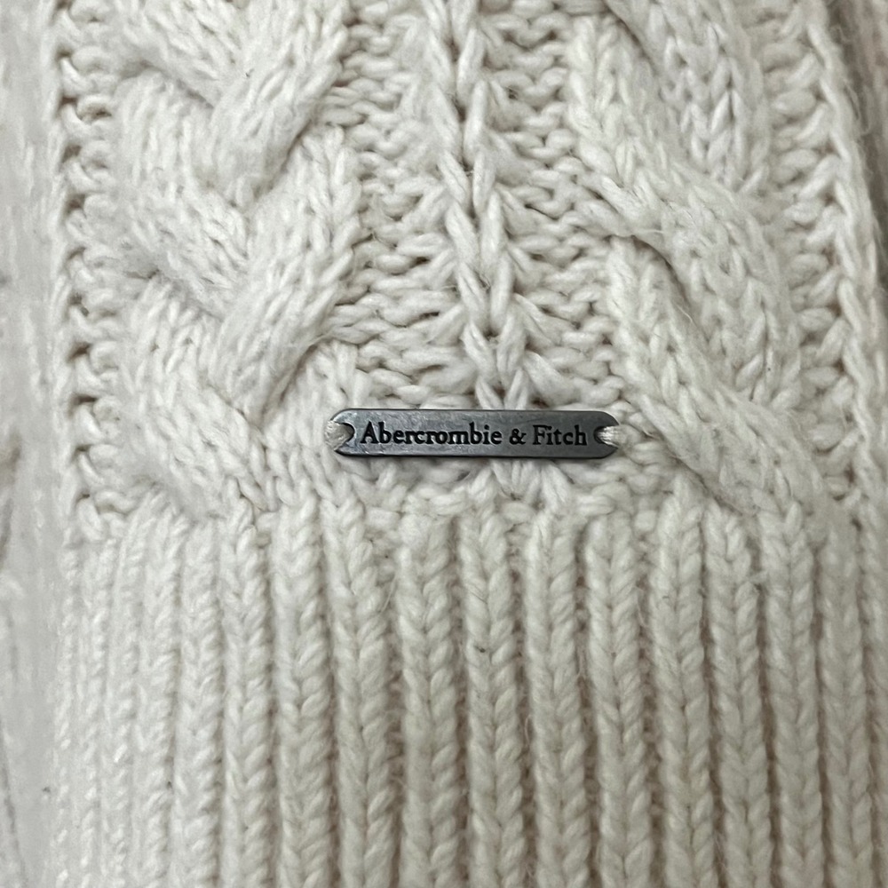 Abercrombie & Fitch Womens Cream Cable Knit Sweater Medium Cotton Blend Pullover - Picture 4 of 6